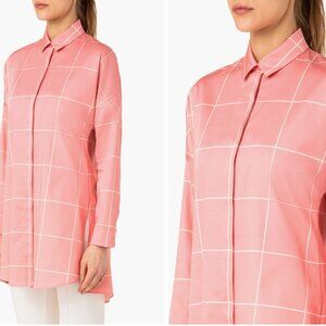 Akris Punto Cotton Windowpane Plaid Tunic Blouse